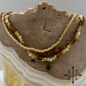 Tan Picasso Brown Pearl White Gold Stretchy Anklet