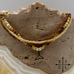 Load image into Gallery viewer, Tan Picasso Brown Pearl White Gold Stretchy Anklet
