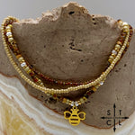 Load image into Gallery viewer, Tan Picasso Brown Pearl White Gold Stretchy Anklet
