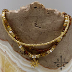 Load image into Gallery viewer, Tan Picasso Brown Pearl White Gold Stretchy Anklet

