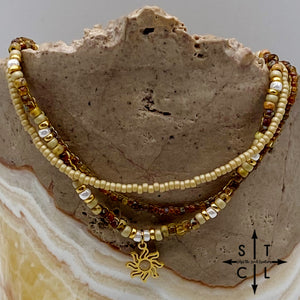 Tan Picasso Brown Pearl White Gold Stretchy Anklet
