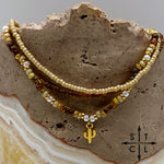Load image into Gallery viewer, Tan Picasso Brown Pearl White Gold Stretchy Anklet
