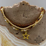 Load image into Gallery viewer, Tan Picasso Brown Pearl White Gold Stretchy Anklet
