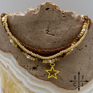 Tan Picasso Brown Pearl White Gold Stretchy Anklet