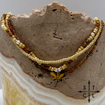 Load image into Gallery viewer, Tan Picasso Brown Pearl White Gold Stretchy Anklet
