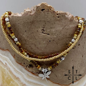 Tan Picasso Brown Pearl White Silver Stretchy Anklet
