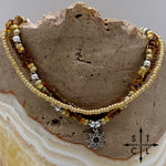 Load image into Gallery viewer, Tan Picasso Brown Pearl White Silver Stretchy Anklet
