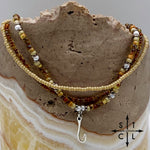 Load image into Gallery viewer, Tan Picasso Brown Pearl White Silver Stretchy Anklet
