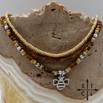 Load image into Gallery viewer, Tan Picasso Brown Pearl White Silver Stretchy Anklet
