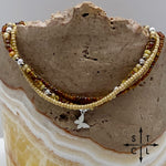 Load image into Gallery viewer, Tan Picasso Brown Pearl White Silver Stretchy Anklet

