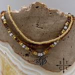 Load image into Gallery viewer, Tan Picasso Brown Pearl White Silver Stretchy Anklet
