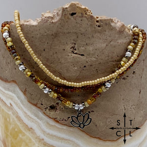 Tan Picasso Brown Pearl White Silver Stretchy Anklet