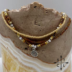 Load image into Gallery viewer, Tan Picasso Brown Pearl White Silver Stretchy Anklet
