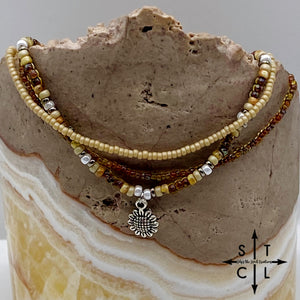 Tan Picasso Brown Pearl White Silver Stretchy Anklet