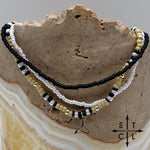 Load image into Gallery viewer, Tan Pearl White Black Silver Stretchy Anklet
