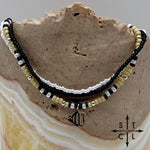 Load image into Gallery viewer, Tan Pearl White Black Silver Stretchy Anklet
