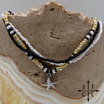 Load image into Gallery viewer, Tan Pearl White Black Silver Stretchy Anklet
