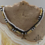 Load image into Gallery viewer, Tan Pearl White Black Gold Stretchy Anklet
