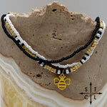Load image into Gallery viewer, Tan Pearl White Black Gold Stretchy Anklet
