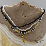 Load image into Gallery viewer, Tan Pearl White Black Gold Stretchy Anklet
