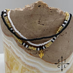 Load image into Gallery viewer, Tan Pearl White Black Gold Stretchy Anklet
