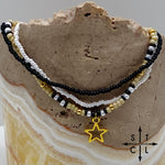Load image into Gallery viewer, Tan Pearl White Black Gold Stretchy Anklet
