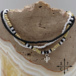 Load image into Gallery viewer, Tan Pearl White Black Silver Stretchy Anklet
