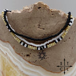 Load image into Gallery viewer, Tan Pearl White Black Silver Stretchy Anklet
