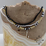 Load image into Gallery viewer, Tan Pearl White Black Silver Stretchy Anklet
