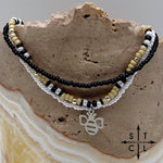 Load image into Gallery viewer, Tan Pearl White Black Silver Stretchy Anklet
