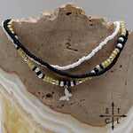 Load image into Gallery viewer, Tan Pearl White Black Silver Stretchy Anklet

