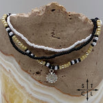 Load image into Gallery viewer, Tan Pearl White Black Silver Stretchy Anklet
