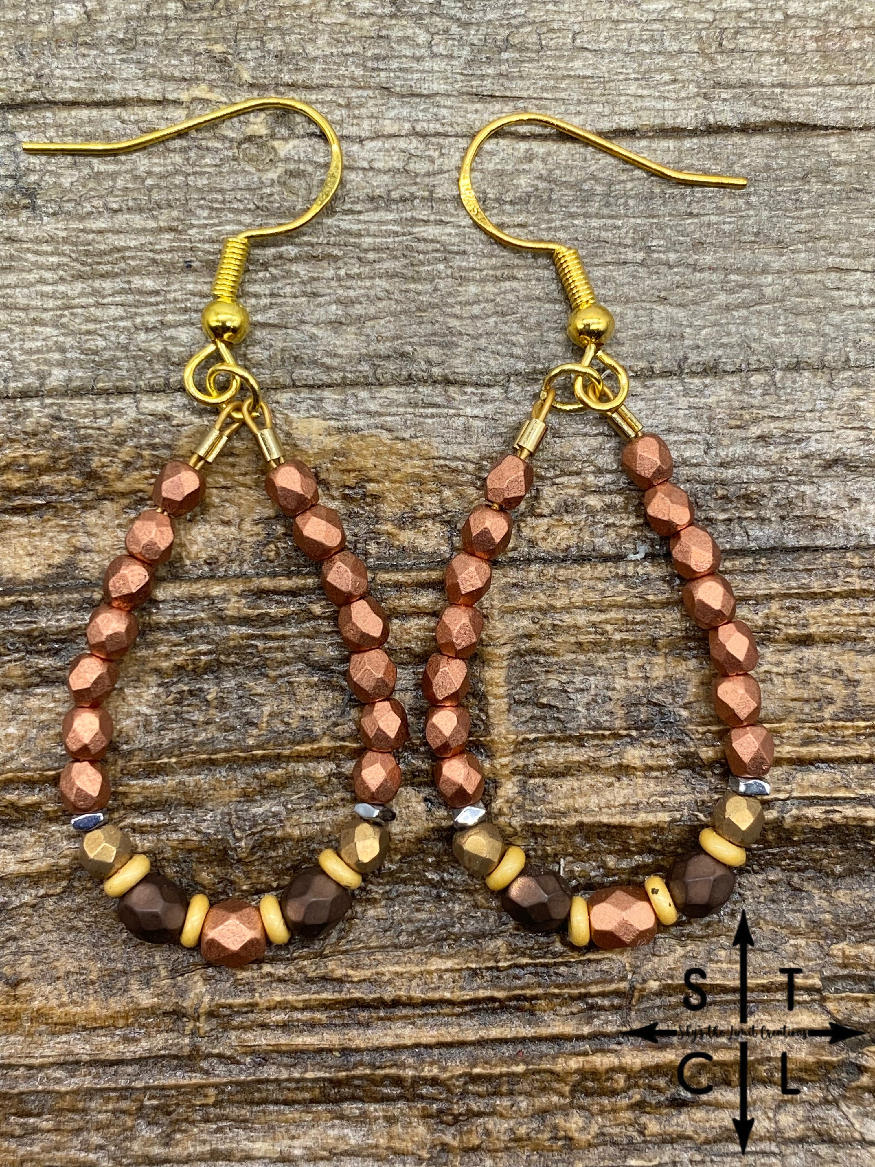 Mini Crystal Teardrop Earrings Copper Brown Gold