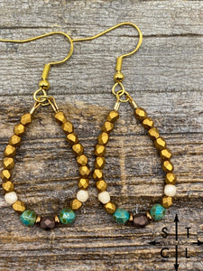 Mini Crystal Teardrop Matte Gold Bone Turquoise Brown