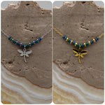 Load image into Gallery viewer, Peacock Blue Green Dragonfly Charm Necklace

