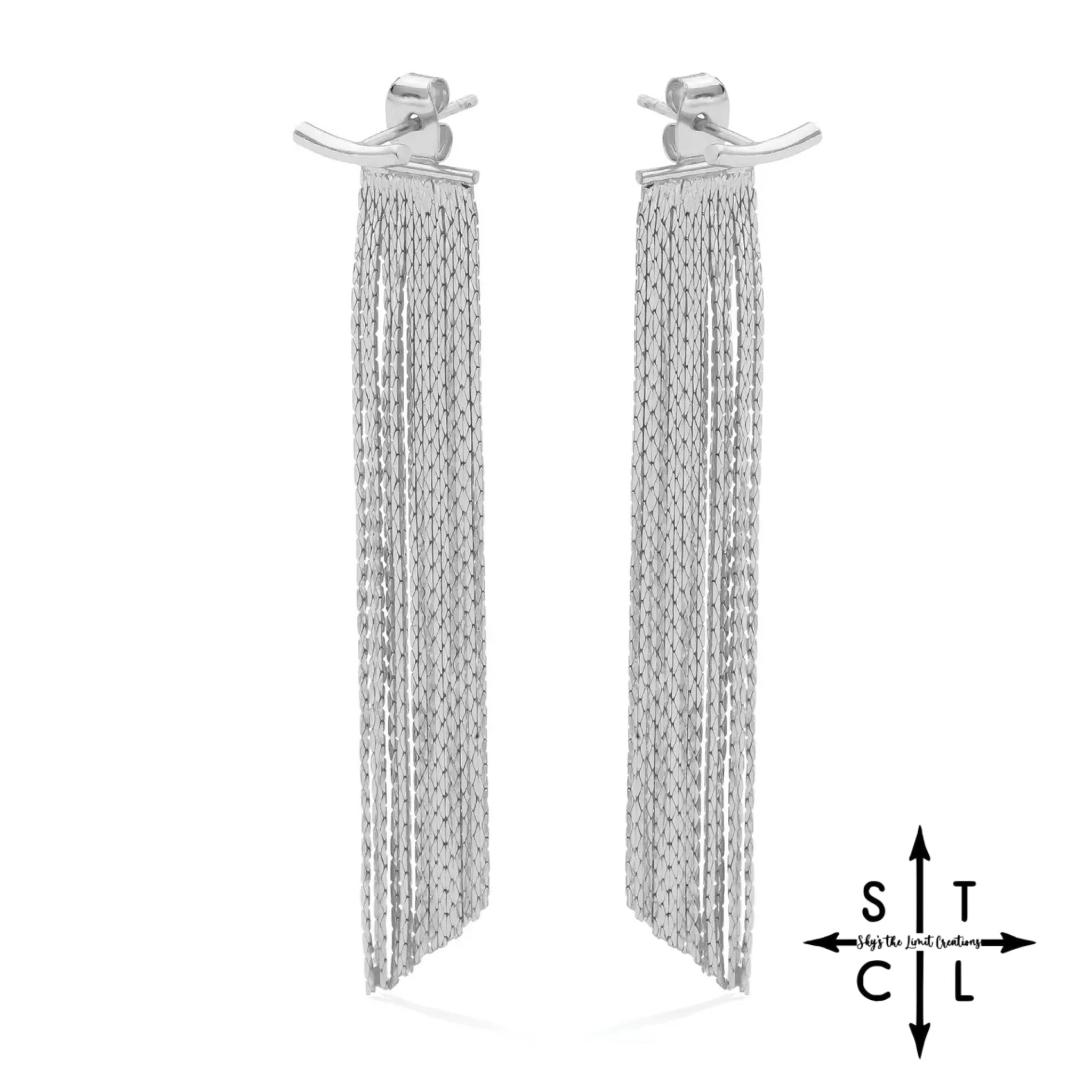 Silver Back Accented Long Earrings