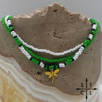 Load image into Gallery viewer, Green Pearl White Black Gold Stretchy Anklet
