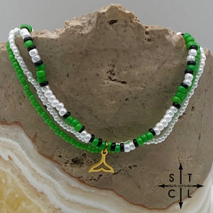 Green Pearl White Black Gold Stretchy Anklet