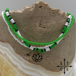 Green Pearl White Black Silver Stretchy Anklet