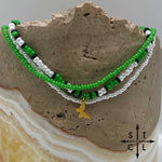 Load image into Gallery viewer, Green Pearl White Black Gold Stretchy Anklet
