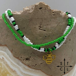 Green Pearl White Black Gold Stretchy Anklet