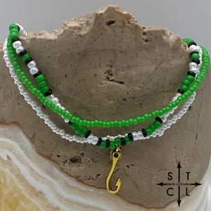 Green Pearl White Black Gold Stretchy Anklet