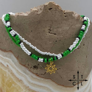 Green Pearl White Black Gold Stretchy Anklet