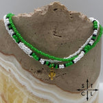 Load image into Gallery viewer, Green Pearl White Black Gold Stretchy Anklet
