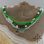 Load image into Gallery viewer, Green Pearl White Black Silver Stretchy Anklet
