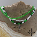 Load image into Gallery viewer, Green Pearl White Black Silver Stretchy Anklet

