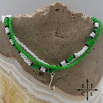 Load image into Gallery viewer, Green Pearl White Black Silver Stretchy Anklet

