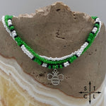 Load image into Gallery viewer, Green Pearl White Black Silver Stretchy Anklet
