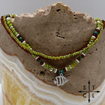 Load image into Gallery viewer, Picasso Green Brown Dark Turquoise White Silver Stretchy Anklet
