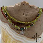 Load image into Gallery viewer, Picasso Green Brown Dark Turquoise White Silver Stretchy Anklet
